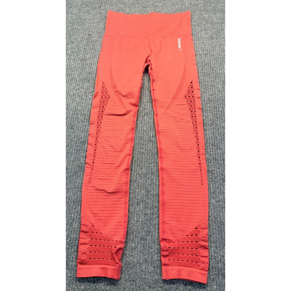 Gymshark Energy+ Seamless Leggings Coral Red High Waisted Eyelet Tights Small